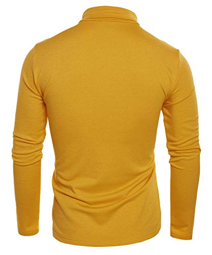 Jinidu Men's Slim Fit Turtleneck T Shirts Casual Cotton Thermal Pullover Sweaters Yellow #TOP2