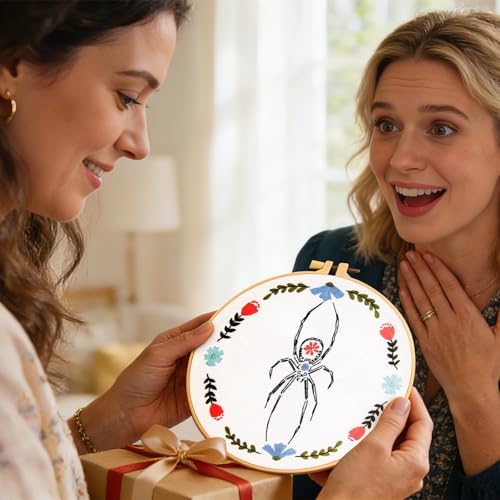 Image of Armindou Hand Embroidery Kits for Beginners Adults, Insect Flowers Embroidery Set Needlepoint Kits, Spider Stamped Cross Stitch Kits for Beginners Adults, 3 Embroidery Hoops (Attached Video Tutorial)