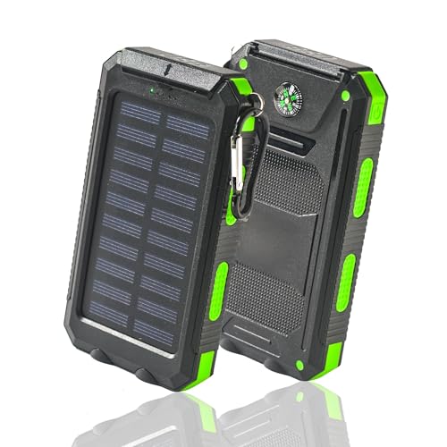 Power-Bank-Solar-Charger - 8000mAh Portable Charger,Solar Power Bank, Dual USB Port Built-in Led Flashlight and Compass for Cell Phone and Electronic Devices, Perfect for Camping Travel. (green)