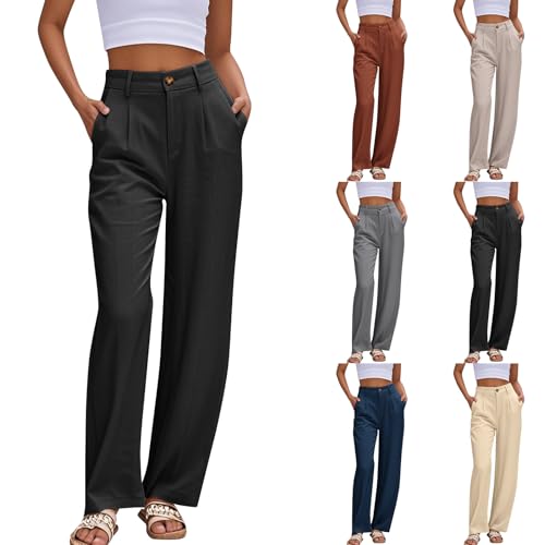 Dress Pants Women Summer Wide Leg Linen Pants Business Casual Office Work Pant Trendy Palazzo Pant 2025