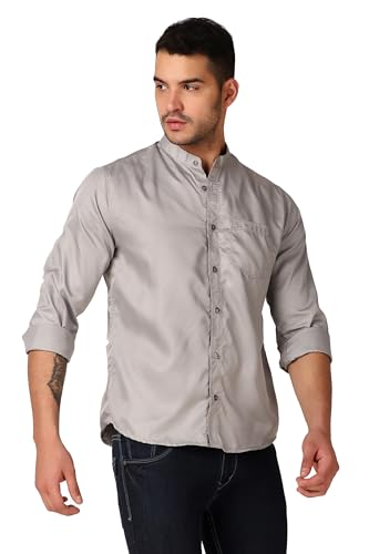 Image of Patrinus Pure Linen Mandarin Collar Full Sleeve Shirt