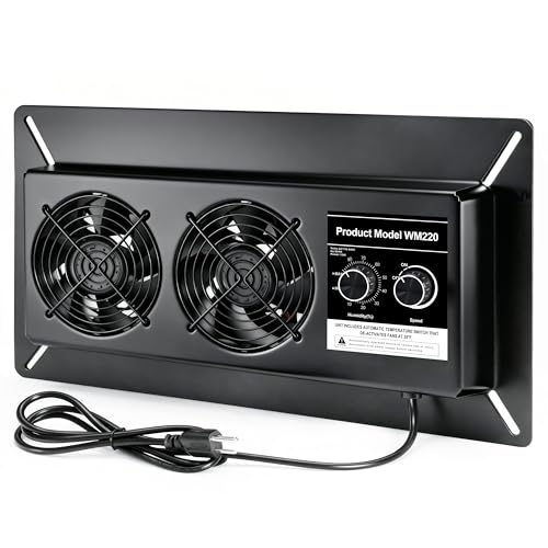 WARMOASIS 220 CFM Crawl Space Vent Fan with Dehumidistat & Thermostat, Dual Knobs for Speed & Humidity Control, 3000 RPM, Reduces Indoor Radon, Humidity & Odors, High-Efficiency Ventilation