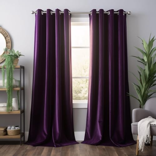 Aljctns Purple Velvet Curtains, 2 Panels Set, 84 Inches, Super Soft Grommet, Noise Reducing, Room Darkening Luxury Velvet for Bedroom Decor, W52 x L84 Inches