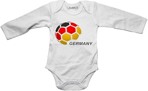Germany - Soccer Ball - Baby Grow White Long Sleeve