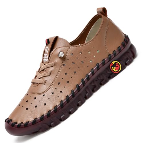Hecho a Mano Tendón Suela Blanda Mocasines para Mujer Cómodo Piel Slip On Low Top Ergonomía Piso Zapatillas Antideslizante Transpirables Ligeras Juanetes Zapatos(L,40 EU)