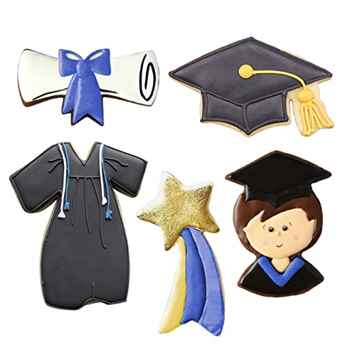 Graduation Cookie Cutter Set 5-Pc With Graduation Cap, Gown, Diploma, Graduate, Shooting Star & Recipe Booklet Class Of 2022 Graduation Cookie Cutters By Ann Clark #TOP3