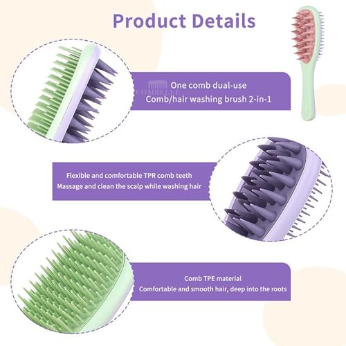 Image of COMBELLE Long Handle Silicone Shampoo Brush - Soft Bristle Scalp Massager & Hair Comb for Men, Women & Kids | Anti-Dandruff & Hair Growth