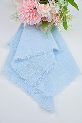 Joanlody Handmade Gauze Napkins 16.5X16.5 Inches Cotton Cloth Napkins With Fringe Rustic Dinner Napkins For Wedding Party Set Of 10 Sky Blue #TOP5