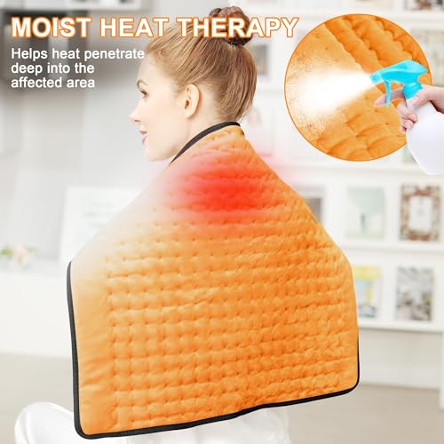 Image of Deepsoon Heating Pad,Electric Heating Pads for Back,Neck,Moist Heating Pad for Abdomen Shoulder Knee Legs,Dry /Moist Heat&Auto Shut Off,Mother's Day Birthday for Men and Women,Orange Black,24x20 Inch