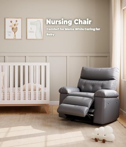 Image of Regular Manual Recliner Chair for Adults, PU Leather Comfy Reclining Chair with Overstuffed Arms & Back, Side Pocket, Modern Single Sofa for Living Room Bedroom,Gray