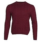 Ralph Lauren Zopfmuster Pullover - Weinrot mit dunkelblauem Reiter (M)