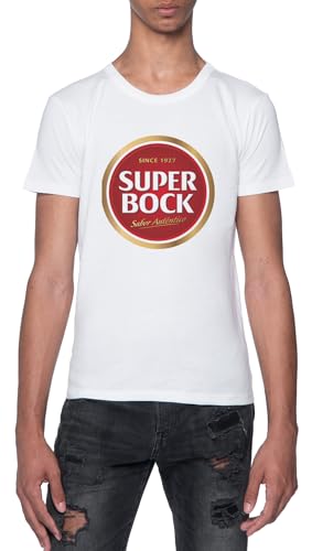 Super Bock Since 1927 Logo Camiseta Blanca para Hombre De Manga Corta con Cuello Redondo White T-Shirt Mens