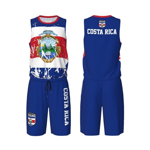 Costa Rica Flag Grain (1) Basketball Jersey Uniform Suit for Men Adults Training Athletic Set