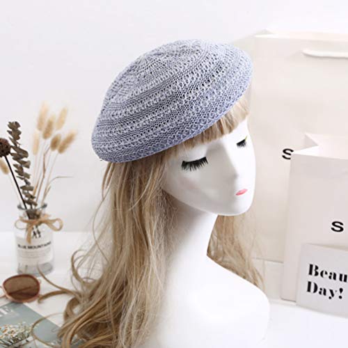 Tendycoco Straw Beret Hat Fall Winter Woven French Hat Travel Beach Basque Beret Art Hat For Women Girls Lady - Light Blue #TOP3