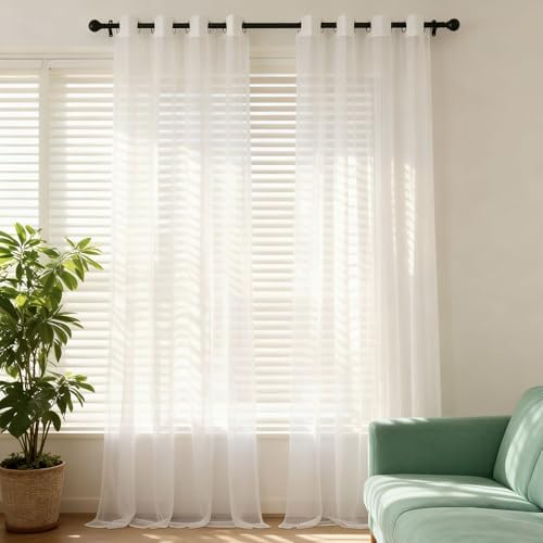 WUXXIANG Voile Curtain 260 x 77 cm Semi-Transparent, Transparent Airy ...