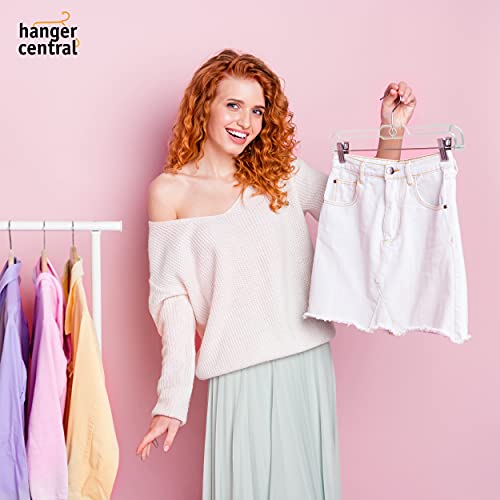 Hanger Central Space Saving Heavy Duty Slim Clear Pants Hangers, Ridged Non-Slip With Adjustable Pinch Clips, 360-Rotating Chrome Swivel Hook, 14 Inch (25) #TOP1