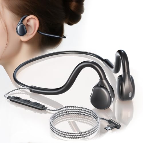 USB-C Wired Headphones Open Ear Headphones with Mic Plug in Headset with Premium Sound Type-C Headset Perfect for with Laptop New iPhone 15 & 16 Samsung & Android Type C Phones- Black
