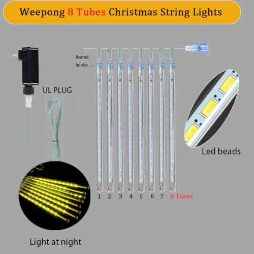 Weepong Christmas Lights Outdoor Falling Rain Meteor Shower Lights 12-inch 8 Tube 192 LED $6.49 AC - image 5