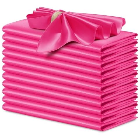 P Pothuiny 12 Pcs Silky Hot Pink Satin Napkins 17 x 17 Inches, Square Smooth Wedding Dinner Napkins Satin Cloth Napkins Table Napkins for Banquet Party Restaurant Decor, Thanksgiving, Christmas Cover