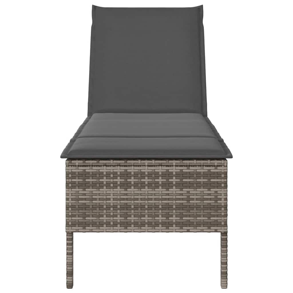Leżak z poduszką Szary 55x200x44cm Polirattan Regulowany Oparcie Ogrodowy Plażowy Wygodny Leżak Siedząco Leżący z Poduszką Szary na Taras Balkon Ogród Odporny na UV