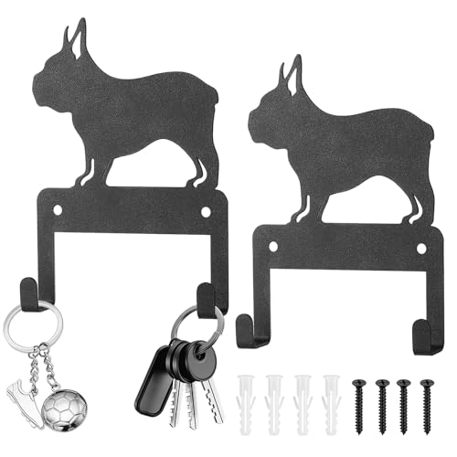 2 Pcs Key Holder for Wall, Key Hooks Wall Mounted, Key Racks Key Hangers, Black Wall Mounted Key Holder with 2 Hooks, Cute Dog Key Hooks Self adhesive or Drill, for Hallway Entryway Kitchen(Bulldog)
