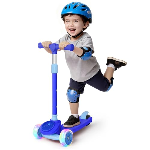 Nattork Kids Scooter for Boys Girls with Light Up Wheels, 3 Adjustable Height Handlebars, Lean-to-Steer Technology, Widen Anti-Slip Deck, 3 Wheel Scooter for kid ages 3-8, Support Riders Up 
