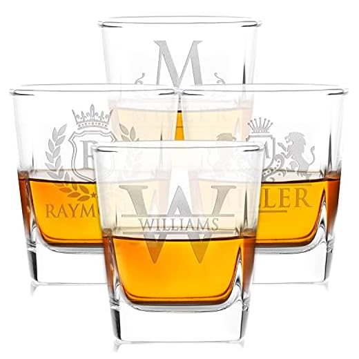 Set of 4 - Whiskey Gifts for Men, Personalized Whiskey Glasses w/ Name & Initial - 9 Designs - 9 oz, Limited Edition Monogrammed Rocks Glasses for Whiskey, Bourbon, Engraved Scotch Glasses - Dad Gifts