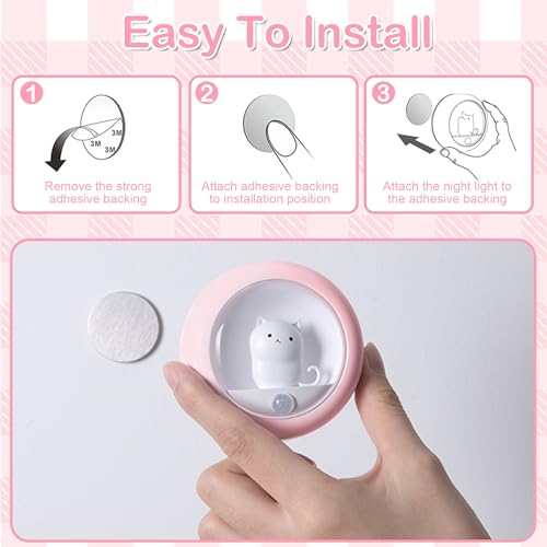 Image of Attivolife Cat Motion Sensor Night Light, Magnetic Rechargeable Locker Wall Lamp with Dimmable, Portable Warm White LED Bedroom Light, Cute Decor for Girl Bathroom Hallway Stair Kitchen Wardrobe