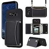 Furiet Wallet Case for Samsung Galaxy S8 with Crossbody Strap Premium PU Leather Card Holder Shockproof Heavy Duty Full Body Accessories Slim Cell Phone Cover for S 8 8S Edge SM-G950U Women Men Black