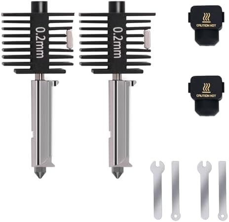 2PCS A1 Mini Upgrade Hotend Kit, 3D Printer Print Head Hot End Heating Block Kit with 0.2mm Hardened Steel Nozzle and Silicone Socks for Bambu Lab A1/A1 Mini