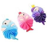 Toyvian 3 piezas Bolas de Baño Infantiles con Diseño de Animales de Dibujos Animados Esponjas Exfoliantes para Ducha Suaves y Portátiles para Uso Familiar