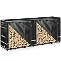 GREENER Firewood Rack Cover 8FT- 600D Heavy Duty Wood Covers for Firewood Waterproof Firewood Cover Weather Resistant Wood Peotection Cover with PVC Coating Wood Rack Cover Indoor Log Rack Cover
