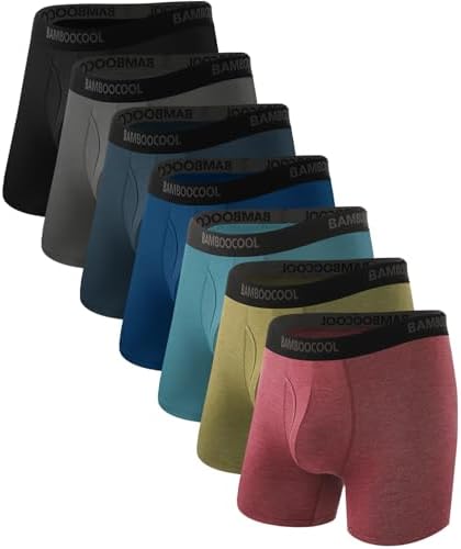 BAMBOO COOL Men's Underwear Breathable Boxer Briefs with Fly Moisture-Wicking Lightweight Underwear 7-Pack