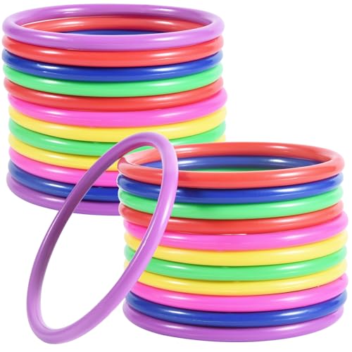 Image of OBTANIM 24 Pcs Plastic 3 Inch Ring Toss Game for Kids and Outdoor Toss Rings for Speed and Agility Practice Game, Random Colors