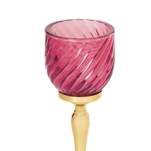 Image of Pure Home Pink Swirl Textured Hurricane - Small | Size: 9 x 9 x 21 cm | Premium Hurricanes for Everyday Styling | Table Top & Shelf Decor Showpiece | Ideal for Diwali & Festive Gifting | Home | Pack of 1