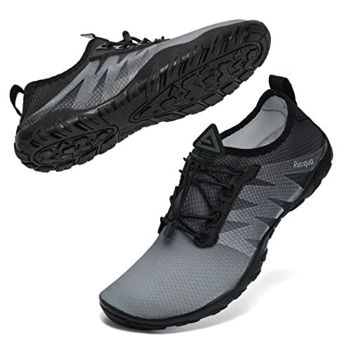 Racqua Beach Water Shoes For Men Quick Dry Barefoot Aqua Athletic Sneakers Sports Shoes Swim Surf Gradient Grey/Black 11 W/10 M #TOP22