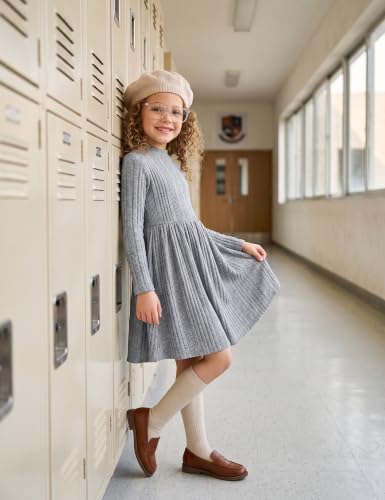 Image of Arshiner Girls Dresses Long Sleeve A Line Knit Sweater Dress with Pockets