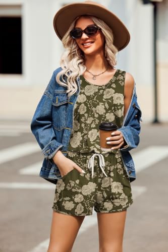Image of ADOME Rompers for Women Summer Sleeveless Scoop Neck Tank Top Casual Short Jumpsuit Rompers with Pockets