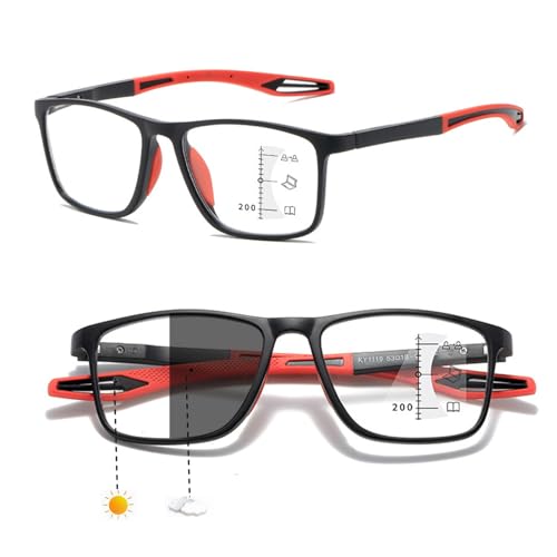 Genérico Gafas de lectura deportiva para mujeres y hombres TR90 ultraligeras anteojos de lectura gafas anti luz azul(Black/Red,1.0 x)