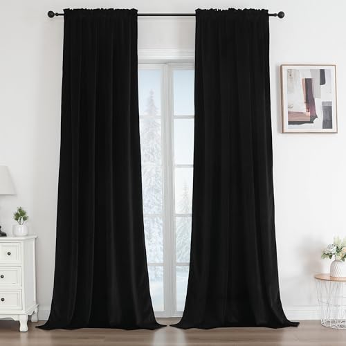 Joydeco Cortinas Salon Terciopelo Termicas Aislantes Frio y Calor Cortina Opaca Ancho 132 x Alto 245 2 Piezas Dormitorio Modernas Habitacion Negro