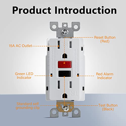 Omeenet 15 Amp Gfci Outlet, Tamper Resistant, Self Test Gfi Receptacle With 2 Led Indicator, 15Amp Ground Fault Circuit Interrupter Outlet For Kitchen,Bathroom,Indoor Use, Ul Listed(10 Pack) #TOP2