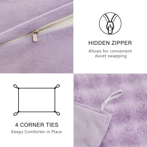 Image of EMME Faux Fur Duvet Cover King Size, 3 Pieces Ultra Soft Fluffy Comforter Cover, Cozy Warm for Winter, Luxury Elegant Shaggy Bubble Design Bedding, 1 Duvet Cover & 2 Pillow Shams (King, Purple)