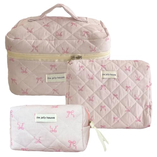 Starnearby 3 Pezzi Borsa Cosmetica Trapuntata, Beauty Case da Viaggio Cotone Morbido, Borsa Trucco Trapuntata Floreale, TrousseCosmetici, Pochette Cosmetici Donna, Borse da Toilette Donna (A-stile 19)