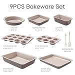 CAROTE 9-Piece Nonstick Stackable Baking Pans Set - Bakeware Sets Including Cookie Sheets, Muffin Pan, Bread Pan, Cake Pan, Loaf Pan, Roasting Pan, Gray & Khaki - Image 2