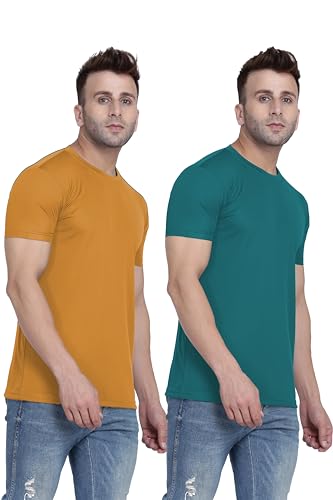 Image of TQH Men Dri Fit Polyester Half Sleeve Round Neck Multicolor t Shirts - Combo Set of 2