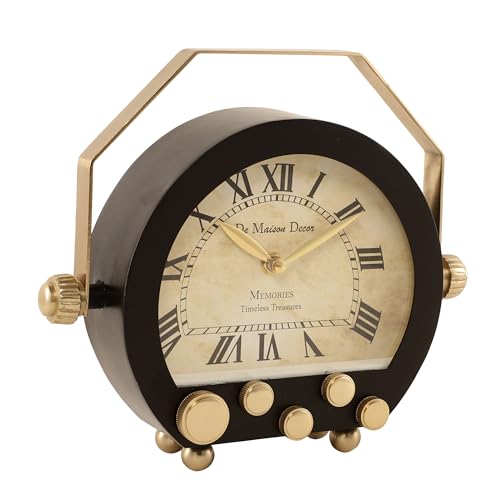 Image of Decor de Maison Brings Handcrafted Kent Table Clock for KidsRoom, Living Room, Bedroom, Study Table, Office Desk | Classic Non-Ticking Tabletop Battery Operated Analog Desk Clock in Black (29x8x24cm)