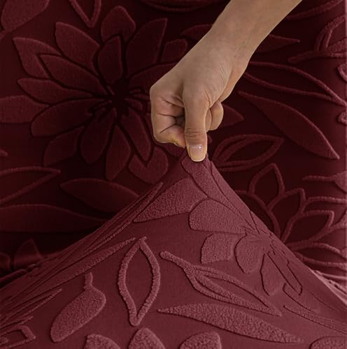 Image of House of Quirk Stretchy Universal Camellia Jacquard Waterproof Chair Cover Removable & Washable Short Dining Chair Cover Protector Seat Slipcover (Maroon,Pack of 6)