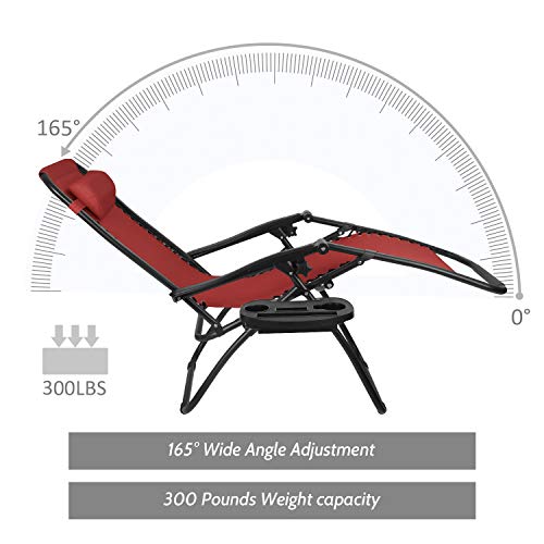 Flamaker Patio Zero Gravity Chair Outdoor Folding Lounge Chair Recliners Adjustable Lawn Lounge Chair With Pillow For Poolside, Yard And Camping (Red) #TOP3
