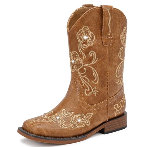 Motasha Kids Cowboy Boots Big Girls Cowboy Boots Brown Gilrs Boot Size 3