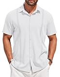 COOFANDY Mens Short Sleeve Button Up Beach Shirts Guayabera Relaxed Fit Tropical Cuban Shirt A-White